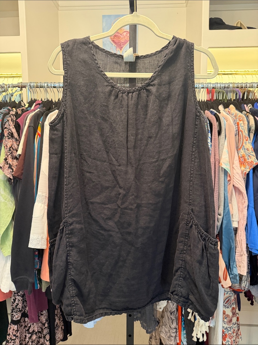 Match point 100% linen black tunic top with pockets size medium